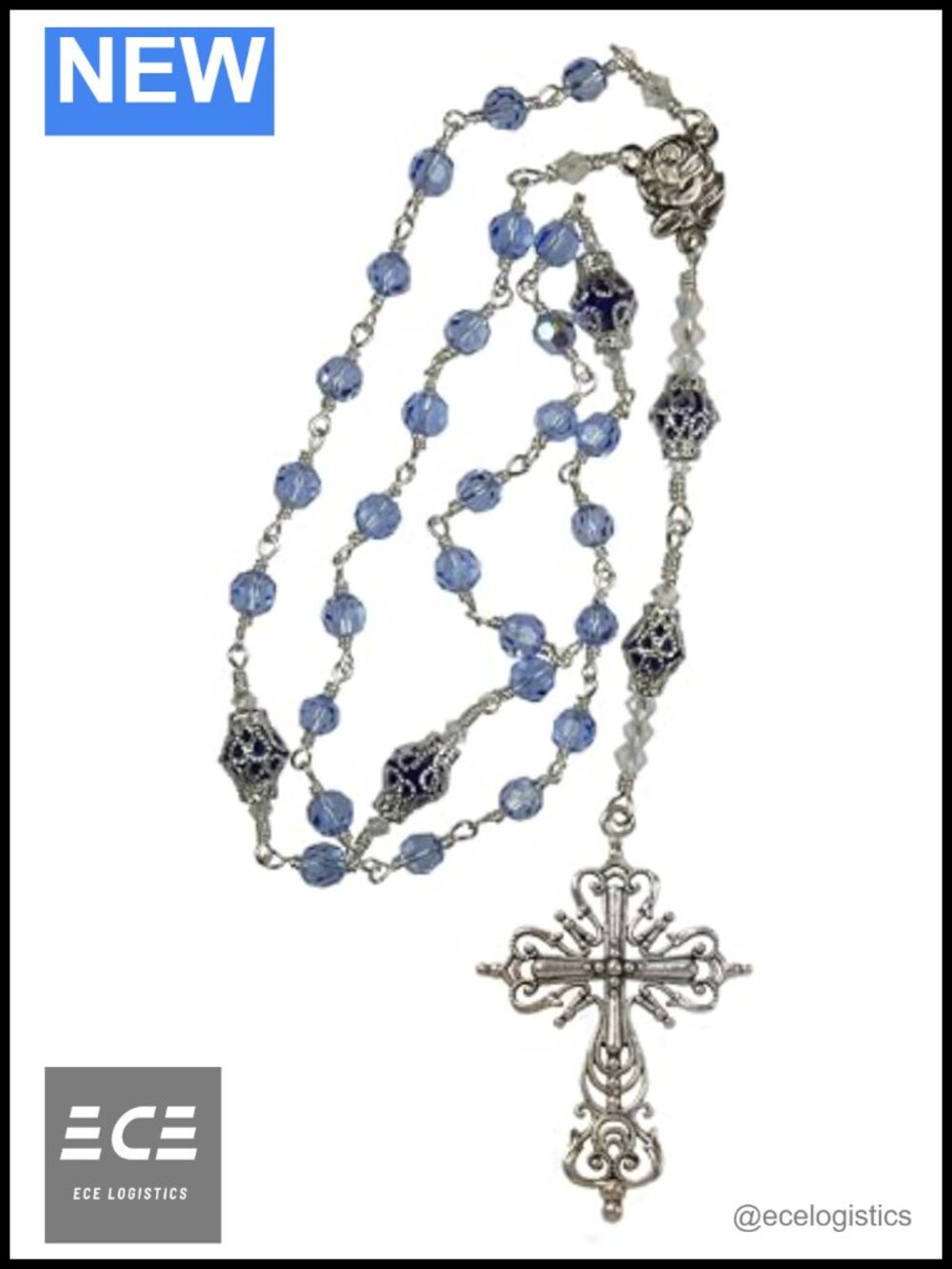 Handmade Anglican Rosary Czech Crystal Beads Silver Plated Caps Religious